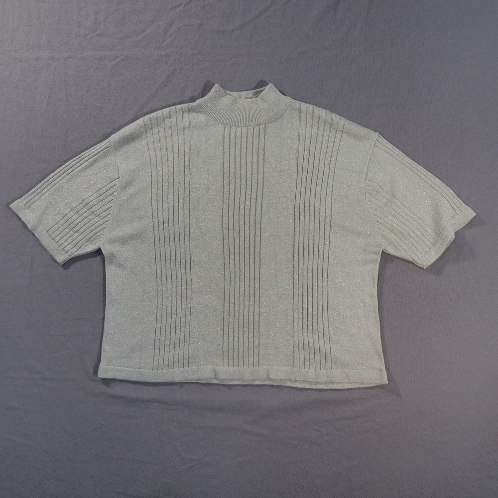 Arlando Sweater Womens Extra Large Silver Silk Blend Mock Neck Ribbed Knit Top